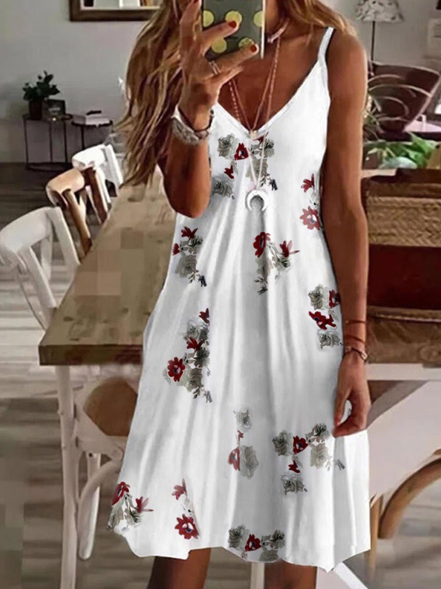 Sexy V-neck loose print suspender dress