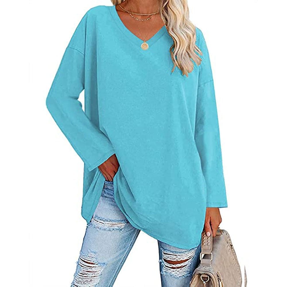 Loose long sleeve fashion V-neck knit top