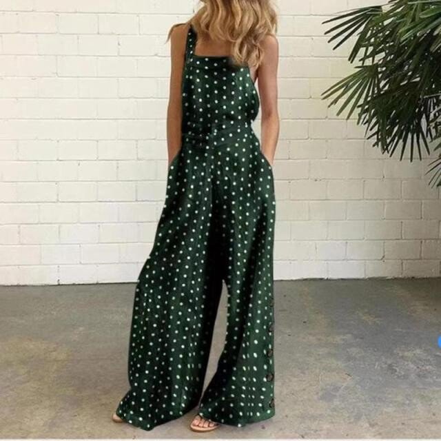 Cotton linen printed strap Jumpsuit