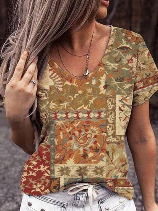 Vintage Ethnic Floral Print T-Shirt