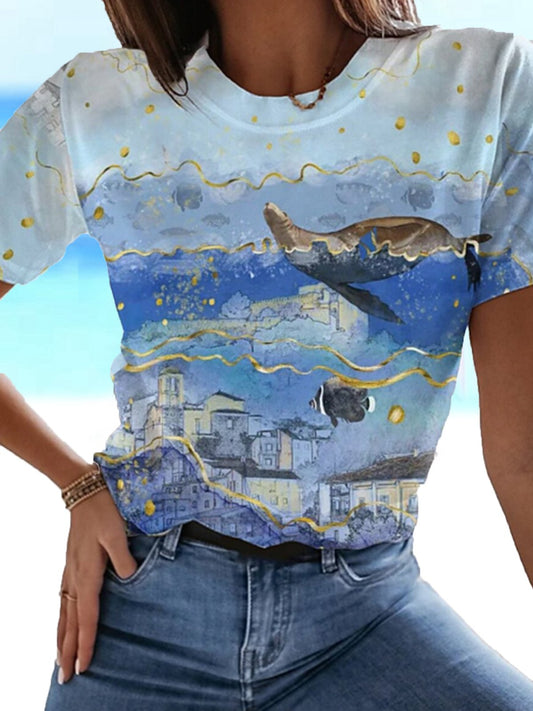 Women's Dolphin Print Casual Tee