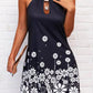 Floral Hollow Out Halter Open Back Mini Dress