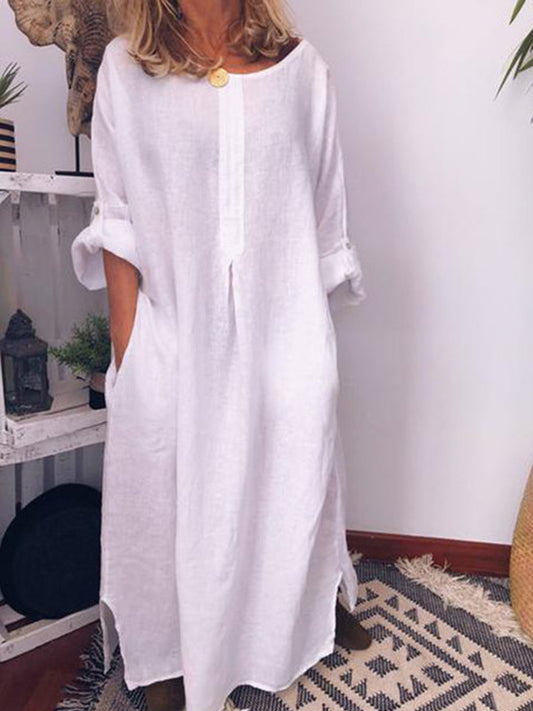 Women's Casual Pure Color Cotton Dress