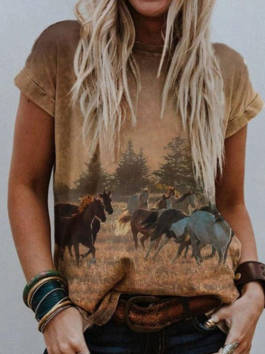 Western Print Short Sleeve T-Shirt