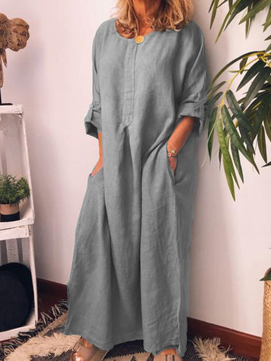 Women's Casual Pure Color Cotton Dress