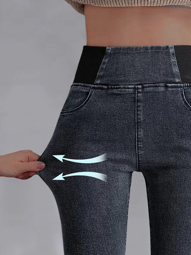 Hohe Taille  Wärme Unifarben Denim Lässig  Fest Jeans
