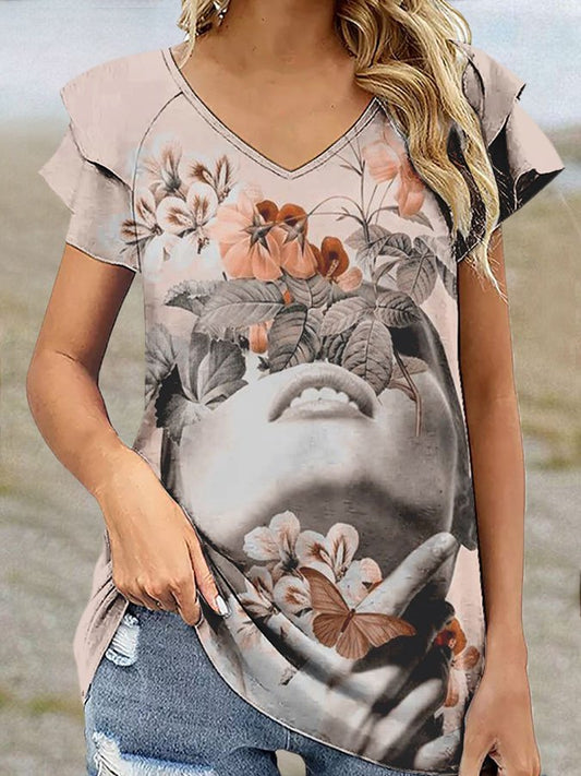 Floral Ruffle Print T-Shirt