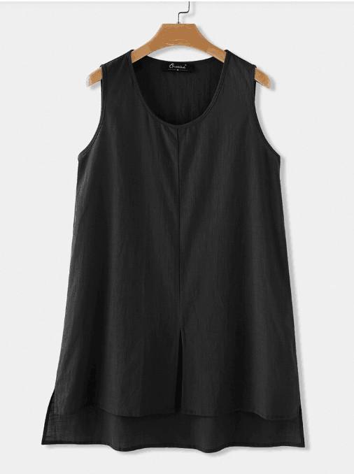 Solid Casual Sleeveless Slit High Low Blouse