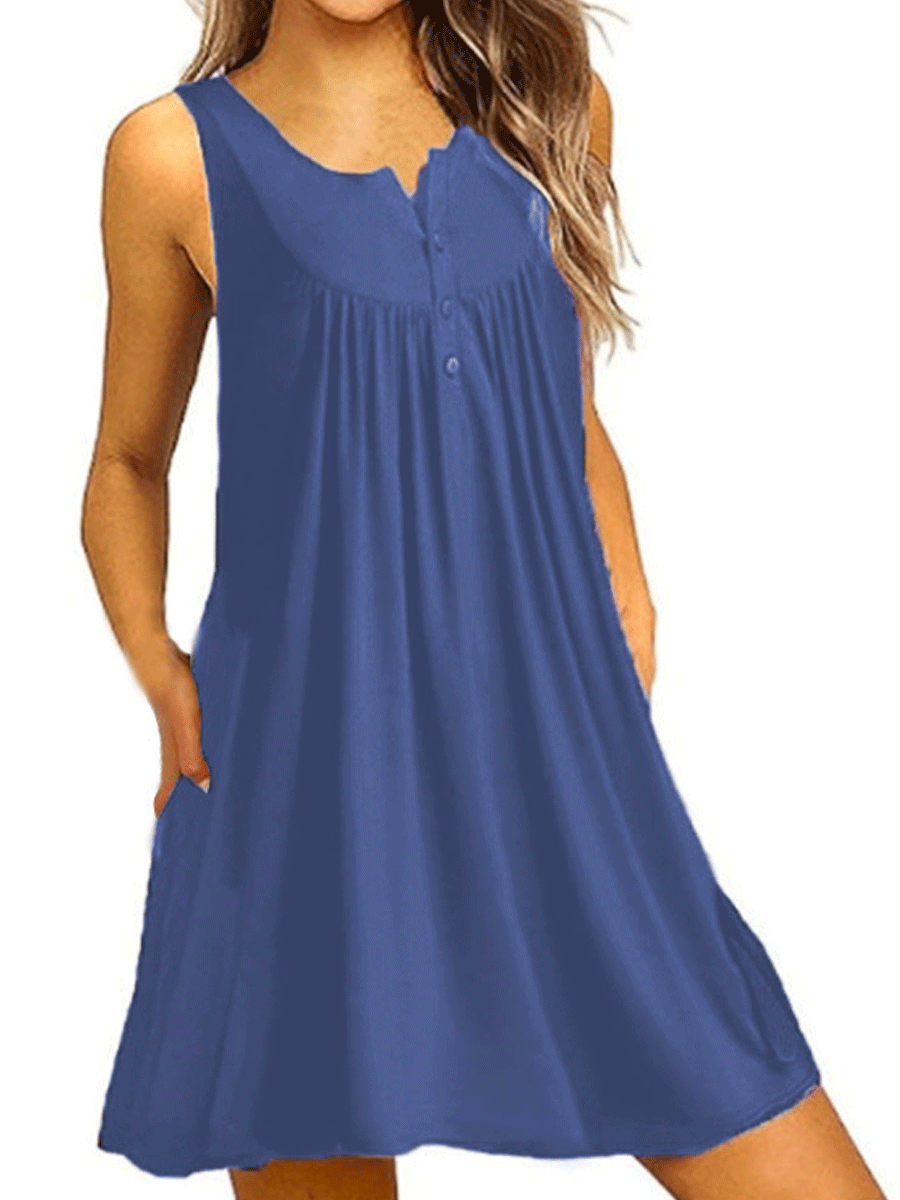 Button Pleated Tank Dress