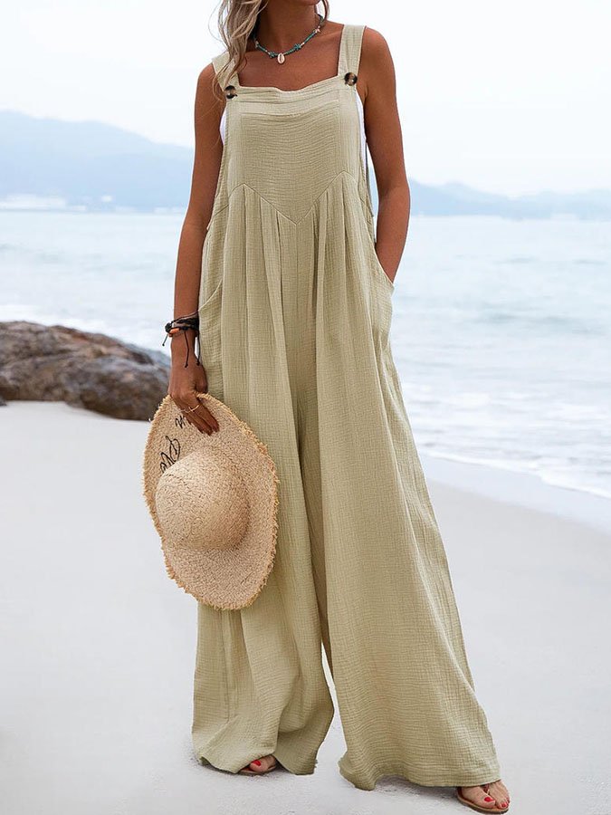 Solid Button Sling Jumpsuit