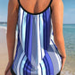 Asymmetric Hem Striped Blue Tankini Set