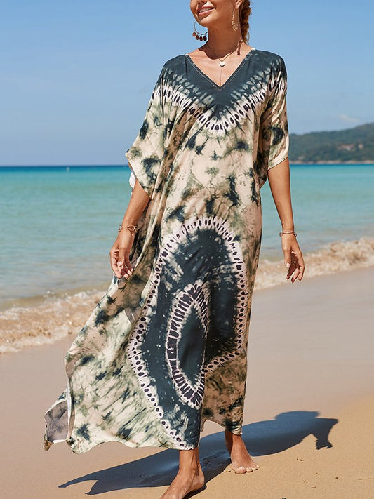 Ladies Spring Summer Beach Resort Style Loose Print Dress