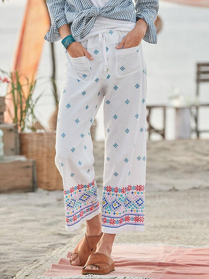 Vintage Print Pocket Trousers