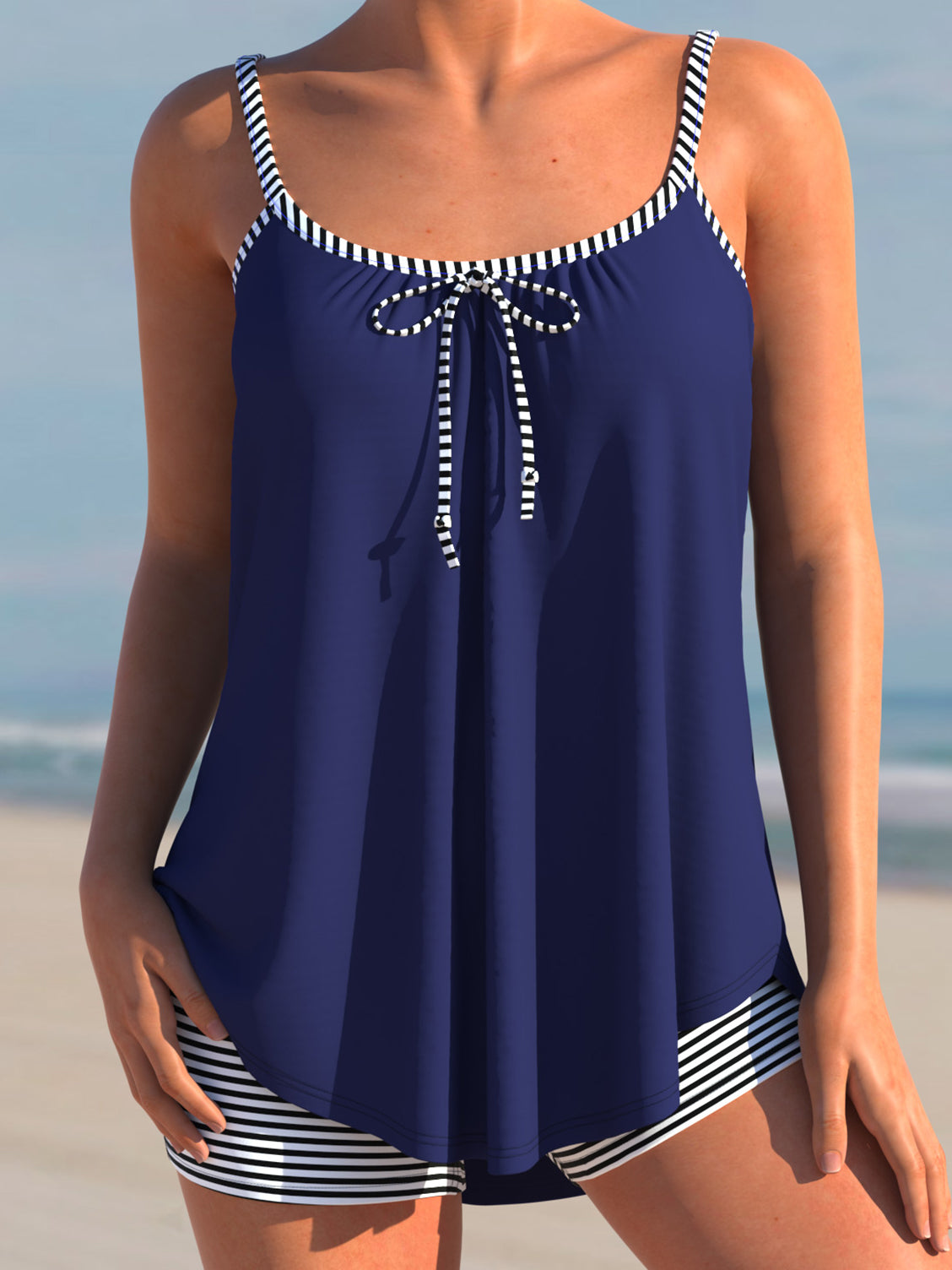 Striped Bowknot Tankini Set