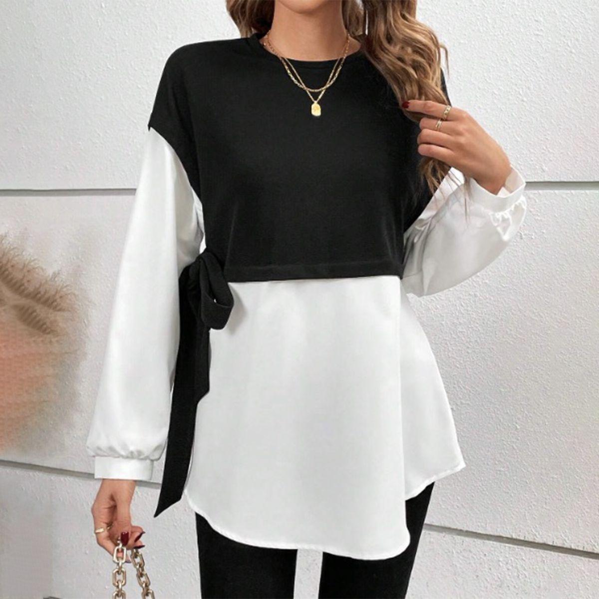 Black And White Color Block Top