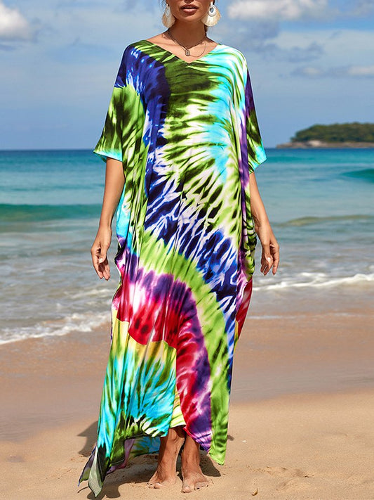 Ladies Spring Summer Beach Resort Style Loose Print Dress