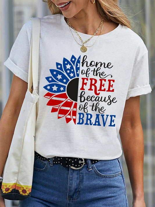 Women's Home Of The Free Because Of The Brave Independence Day Casual Cotton Tee