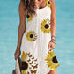 Printed Sleeveless Sunflower Straight Holiday Dress