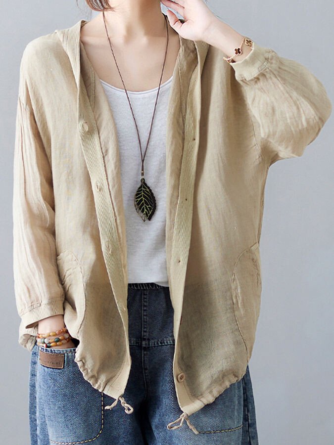 Women's Loose Casual Ramie Long Sleeve Shirt
