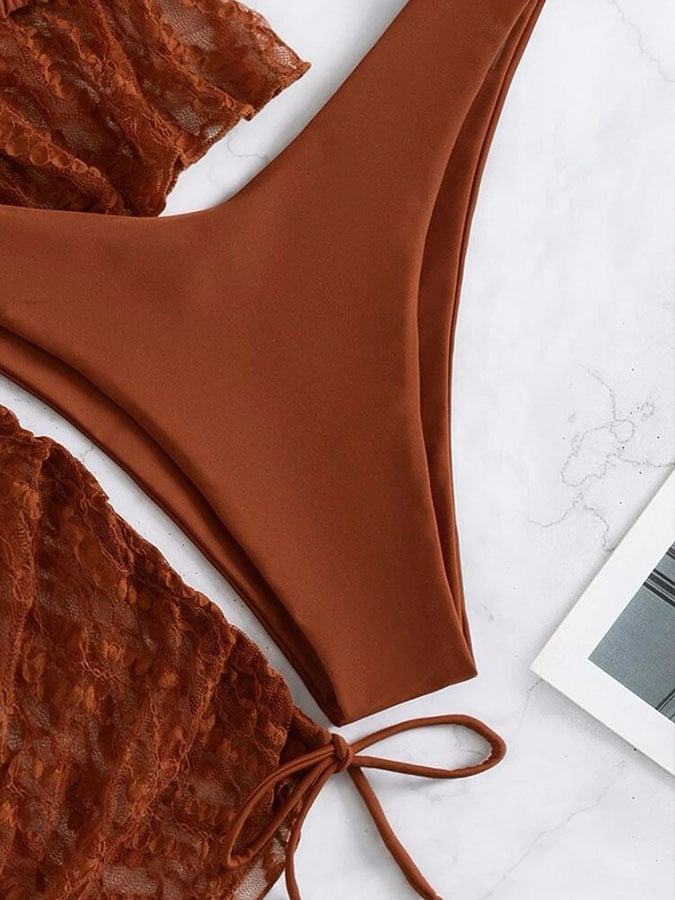 Sexy mesh waist drawstring sunscreen blouse 3-piece bikini