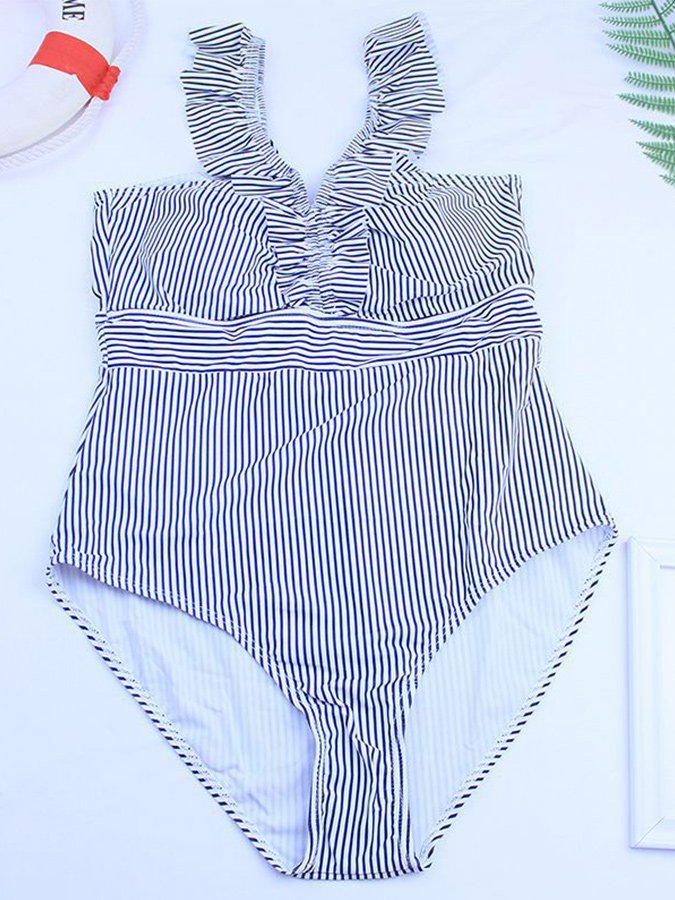 Ladies Striped One Piece Swimsuit