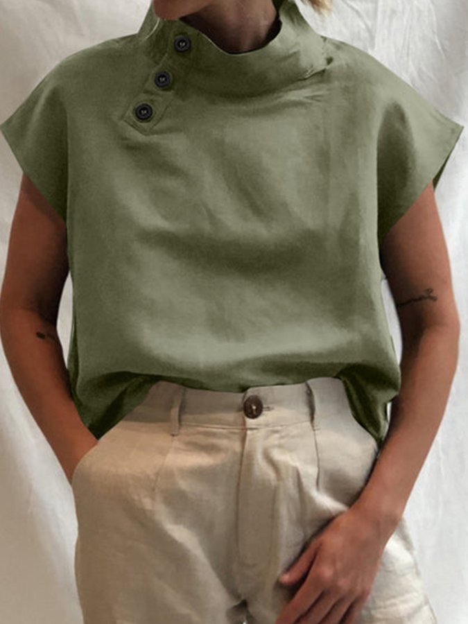 Women's Solid Color Slim Fit Standing Collar Shirt