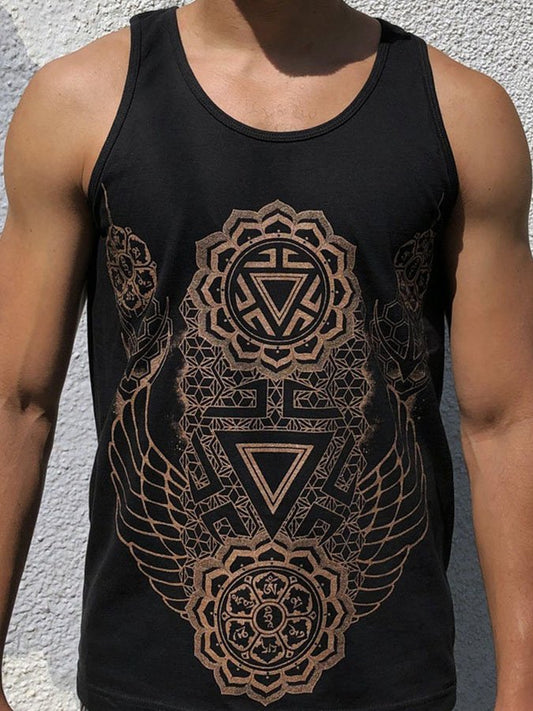 Vintage Geometric Print Casual Sleeveless T-Shirt