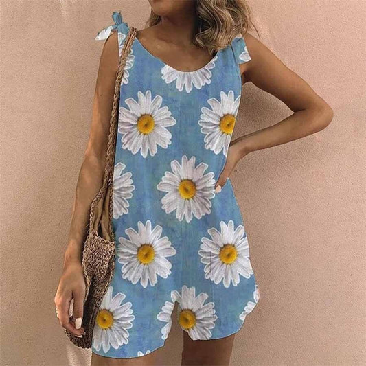 Women's Daisy Print Cotton Linen Jumpsuit