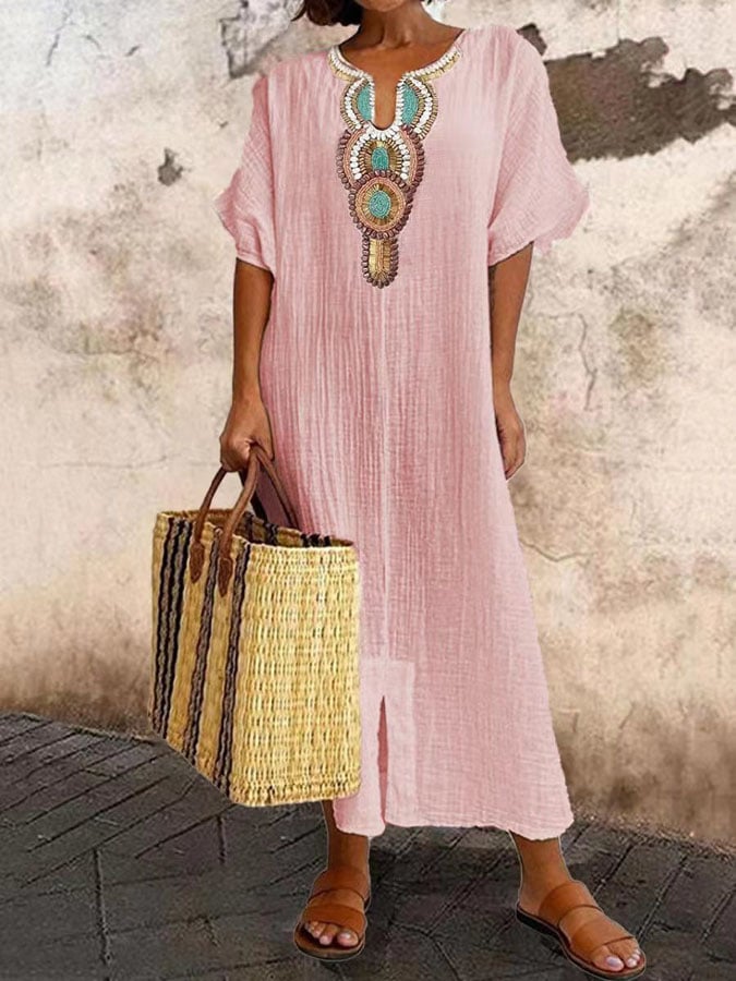 Women's Short Sleeve Casual Solid Color V-neck Dress