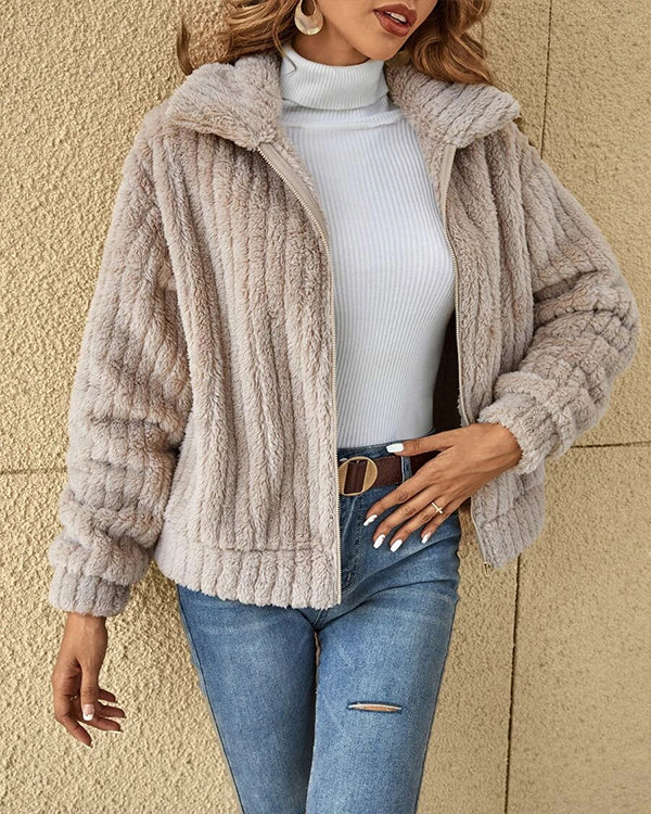 Lapel Full-Zip Polar Soft Fleece Coat Jacket