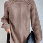 Cotton Turtleneck Raglan Sleeve Split Hem Sweater