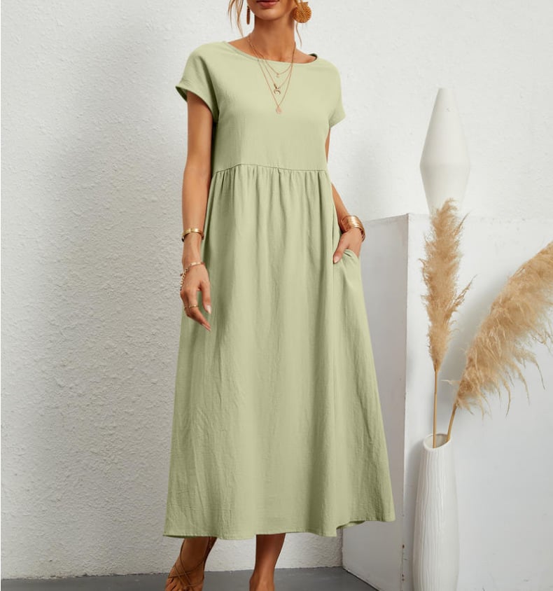 Last Day Promotion 50% off 🔥2023 spring fashion solid color cotton linen pocket dress