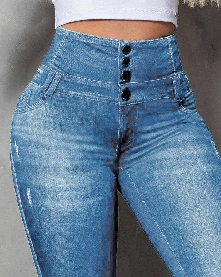 Single Breasted High elastic tight jeans