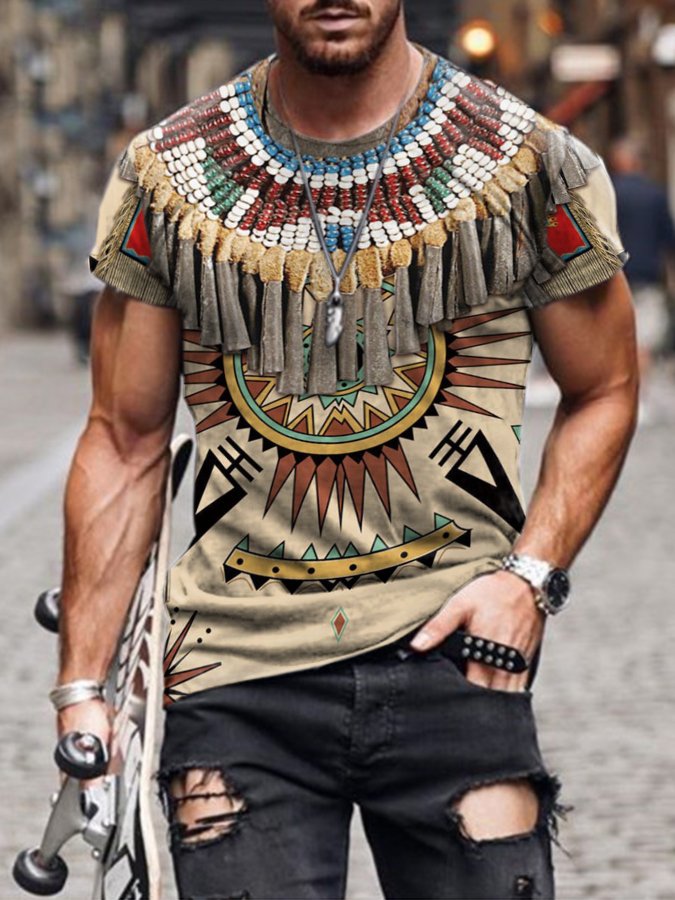 Vintage Print Casual Men's T-Shirt