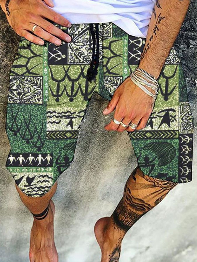 Retro Print Casual Men's Five Points pants