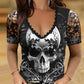 Cold Shoulder Skull Gothic Laced T-Shirt