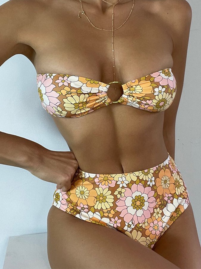 Printed Bandeau Sexy Bikini Set