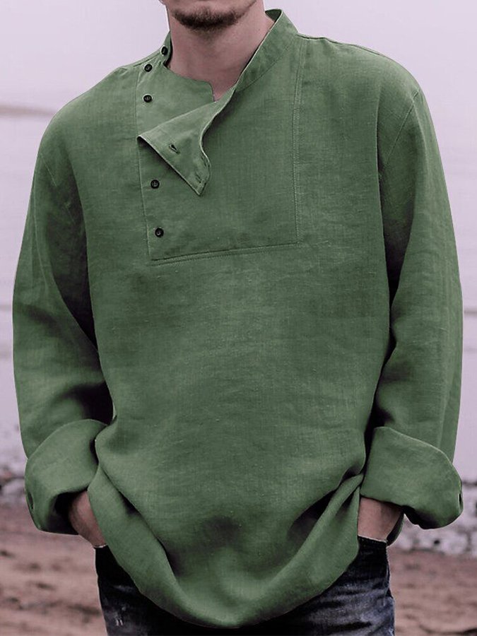 Men's Cotton Linen Fashion Casual Stand Collar Shirt
