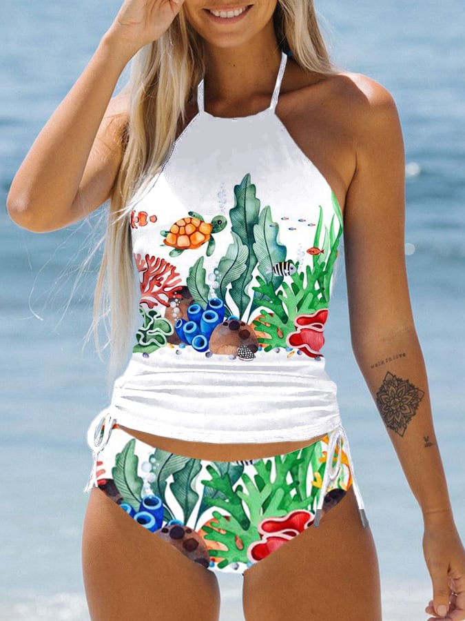 Turtle Print Tie Swimsuit Set