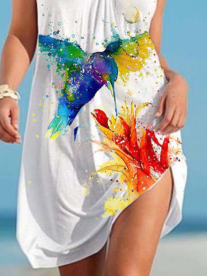 Hummingbird Print Slip Dress