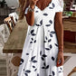 Casual Leaf Print Short Sleeves V Neck Short Dress