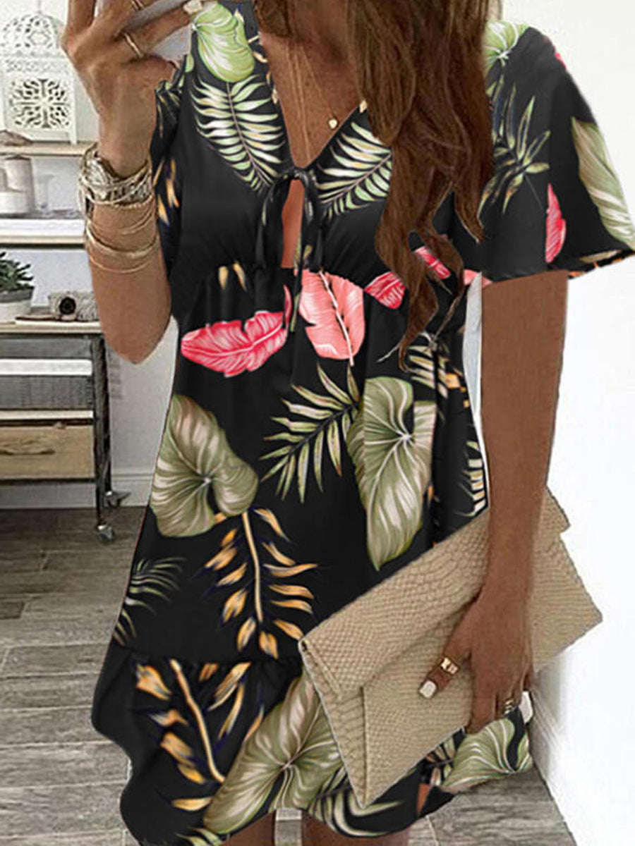 Print Short Sleeves Shift Above Knee Dress