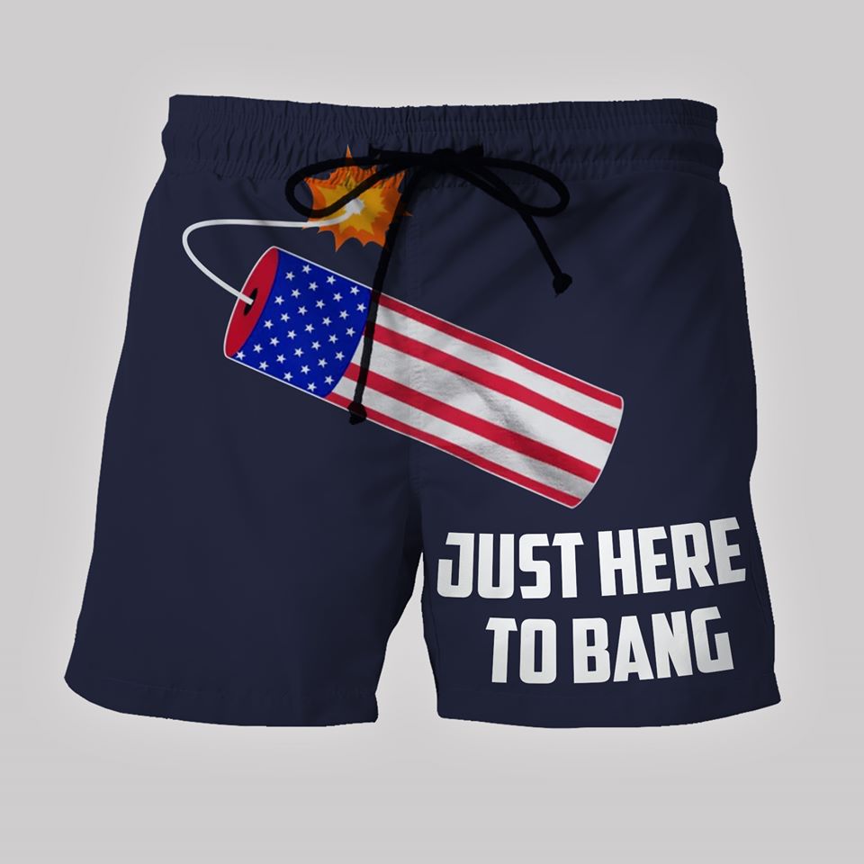 Just Here To Bang Custom Beach Shorts - Swim Trunks