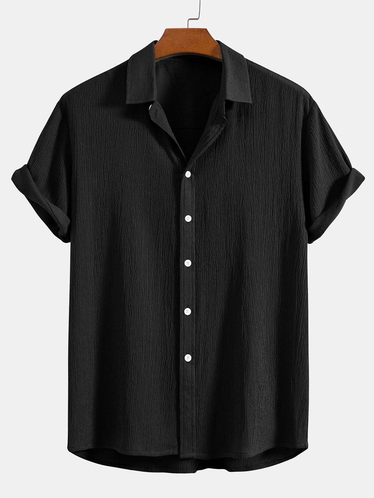 Wrinkled Textured Button Up Shirt & Shorts