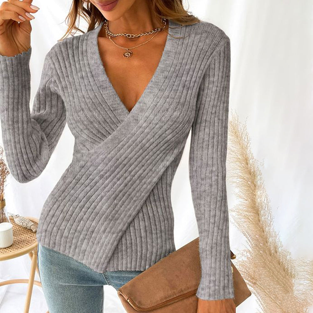 Grey Plain Long Sleeve Sweater