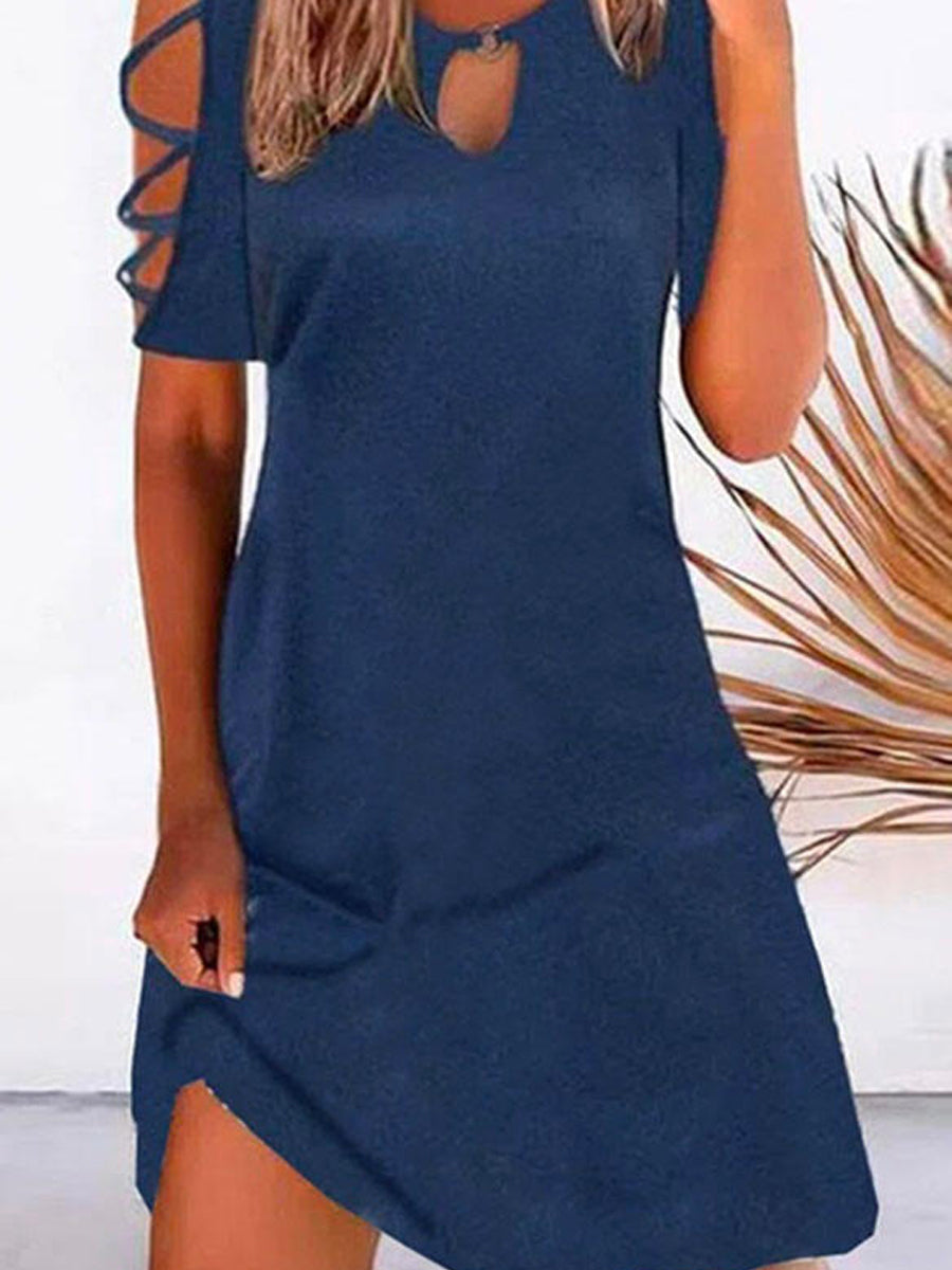 Solid Short Sleeves Cold Shoulder Sleeve Above Knee Dresses