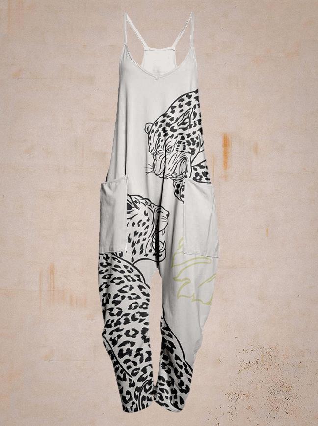 Women's Animal Print Sleeveless Jumpsuit Harem Pants