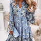 Women's Knee Length Dress Floral Smocked Ruffle Print V Neck Shift Dress