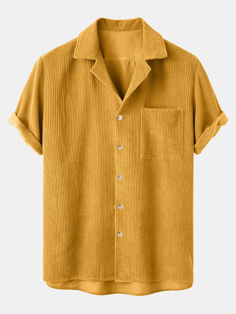 Corduroy Short Sleeved Revere Collar Shirt & Corduroy 5" Shorts