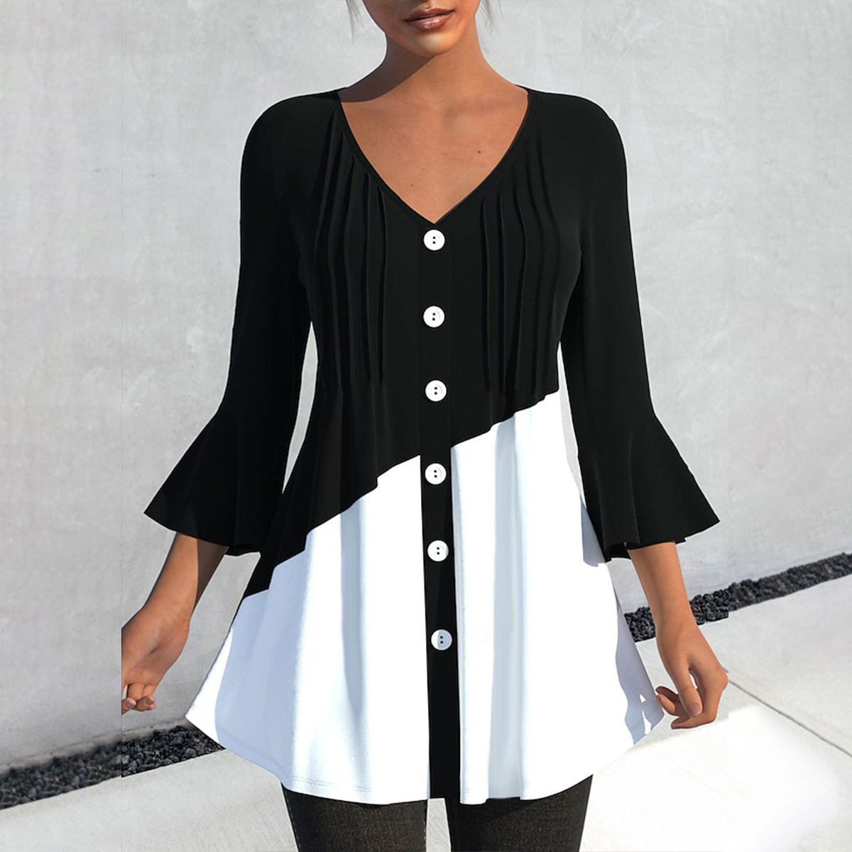 Black And White Color Block Top